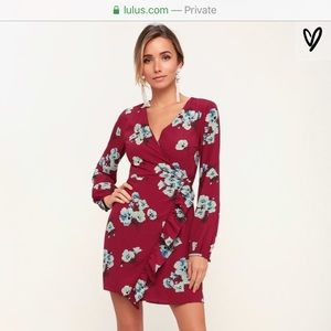 Lulus Burgundy Floral Wrap Dress -M- w tags